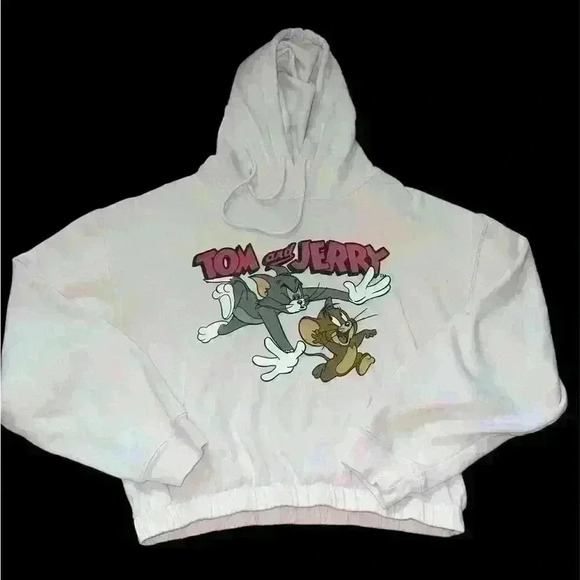 tom and jerry Tops - Light Pink Cropped Tom and Jerry Hoodie